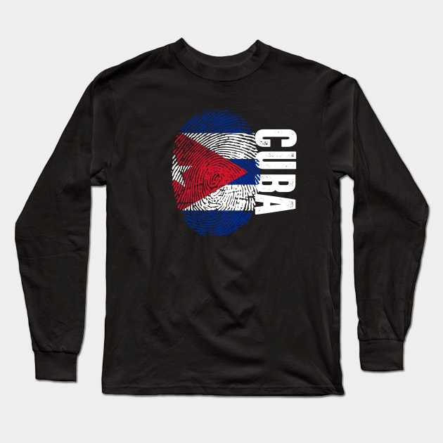 Cuba Flag Fingerprint My Story DNA Cuban Long Sleeve T-Shirt by Your Culture & Merch